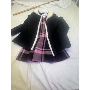 Max Studio Girl 2 Pc Black Dress Coat/Black Pink Plaid Sweater Dress Size 5-6
